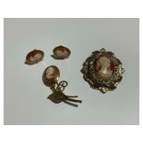 3-Piece Cameo Jewelry Set with Brooch