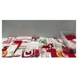 Kitchen Linens with Pot Holders and Towels... Many Red and White Textiles