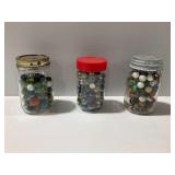 (3) Jars with Glass Marbles