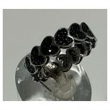 Sterling Silver Black Stone Heart Band Ring, Size 8