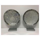 (2) Circular Tabletop Sculptures with Mosaic Glass