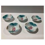 (5) Hand Painted Porcelain Bowls with Floral Decals and Gold Trim