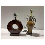 (2) Decorative Lamps with Ceramic and Metal Elements... no shades and both need repair