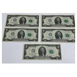 (5) Sequential Series 2017A Two Dollar Federal Reserve Notes
