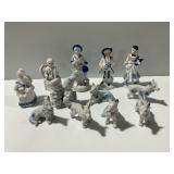 Blue and White Porcelain Figurines of Animals and People