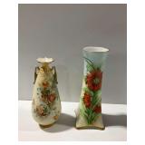 (2) Vintage Porcelain Vases with Hand Painted Floral Motifs