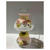 Electric Floral Hurricane Lamp with Glass Chimney