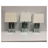 (3) Table Lamps with Mirrored Bases and White Shades...work