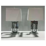 (2) Mirrored Table Lamps with Crushed Crystals and White Shades...work