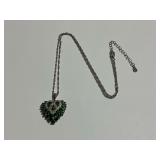 Sterling Silver Green Gemstone Heart Pendant Necklace