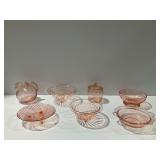 Pink Depression Glass Tableware in Various Patterns
