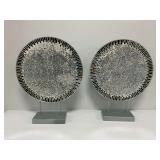 (2) Circular Mosaic Decor Sculptures on Stands