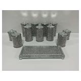Crushed Crystal Glass Canister Set with Tray