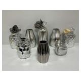 Silver Color Vases and Planter with Fabric Inserts