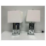 (2) Mirrored Table Lamps with Crushed Glass Inlays