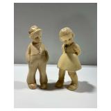 Vintage Chalkware Boy and Girl Figurines in Cream Glaze... minor glaze flakes in girl