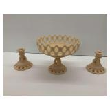 3-pc. Westmoreland Doric Lace Peach Milk Glass Compote and Candlestick Set