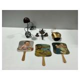 Desk Lamp, Vintage Graphic "Vote Republican" Hand Fans, and Bells
