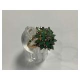 Sterling Silver Multi Marquise Cut Emerald Gemstone Ring with Center Diamond, Size 8