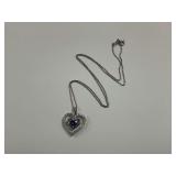 Sterling Silver Heart Cut Amethyst and Multi CZ Heart Pendant on 18 in. Sterling Necklace