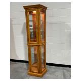 Wooden Curio Cabinet with Glass Shelves and Interior Lighting