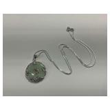 Sterling Silver and Green Jade 1.375 in. Prosperity Pendant with Birds and Butterflies on 18 in. Boxlink Necklace