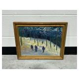 Caroline F. Arnold Oil Painting on Board Winter Skiing Scene