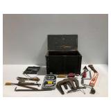 Wooden Toolbox with Assorted Hand Tools
