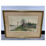 Framed Watercolor Landscape Painting, Signed