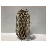 Woven Wooden and Glass Pillar Candle Lantern