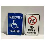 Handicapped Parking and No Pets Metal Signs