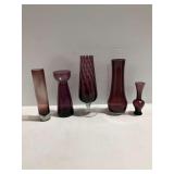 (5) Different Design Purple Glass Vases