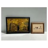 (2) Framed Art Pieces Including Autumn Forest Photography Print and Duck Needlework