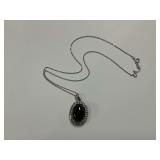 Sterling Silver Marbled Gray Jade 1.375 in. Pendant with Double Halo CZ Gems on 18 in. Necklace