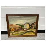 Edward L. Carlson Original Farm Landscape Oil Painting, 1950