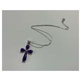 Sterling Silver Multi Lavender Jade 1.625 in. Cross Pendant and 18 in. Boxlink Necklace