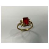 10K Gold Ring with Red Gemstone, Size 3
