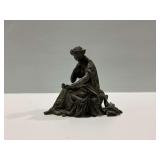 Figural Metal Clock Topper Sculpture of Seated Woman Reading