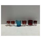 Souvenir Glassware Items Including Ruby Flash Pitchers and Toothpick Holders