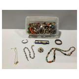 Jewelry Lot with Plastic Storage Bin
