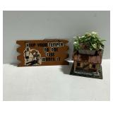 Wooden Wall Sign and Log Cabin Planter