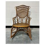 Vintage Wicker Rocking Chair with Caned Seat and Back