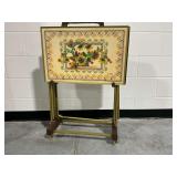 Vintage Folding TV Tray Tables with Rolling Stand