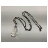 Sterling Silver Reverse Cut Crystal 1.75 in. Pagoda Temple Pendant on 24 in. Figaro Link Necklace