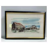 Colgrove Framed Watercolor Painting of Barns