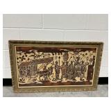 Framed Asian Textile Art Depicting Procession Scene