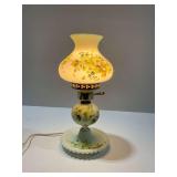 Painted Milk Glass Hurricane Lamp with Floral Motifs...works