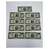 (9) 1976 2 Dollar Federal Reserve Notes with Commercial Aviation Stamps