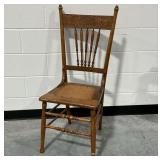Wooden Carved Chair with Leather Seat Insert
