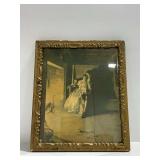 Vintage Framed Print "Hanging of the Crane/ Fireside Scene" Depicting Couple by Fireplace